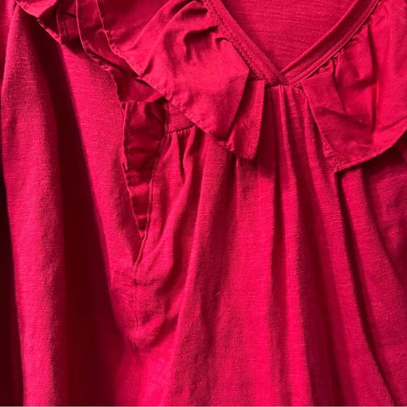 by Anthropologie Ruffle V Neck Long Sleeve Tee Blouse Small - Picture 7 of 11